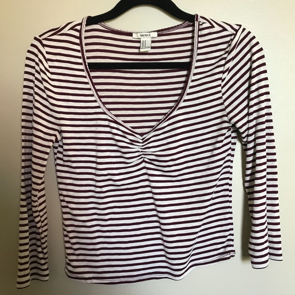 FOREVER 21 BURGUNDY BODY CON STRIPED CROP TOP